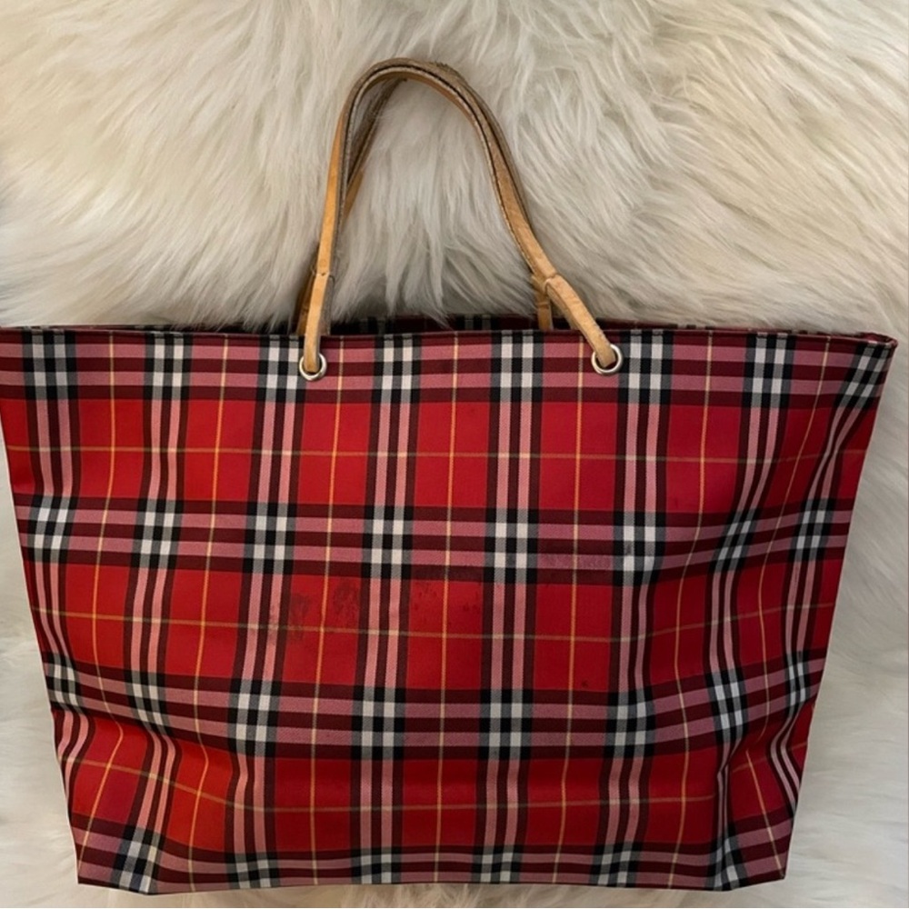 EUC Burberry London Red Nova Check Tote Bag